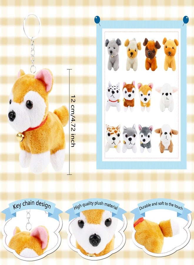 Haconba 12 Pack 4.72 Inch Mini Plush Dog Bulk Soft Small Puppy Stuffed Animals Keychain for Goodie Bag Fillers Baby Shower Birthday Valentines Easter Christmas Adopt Dog Party (Color Set 3) - Image 2